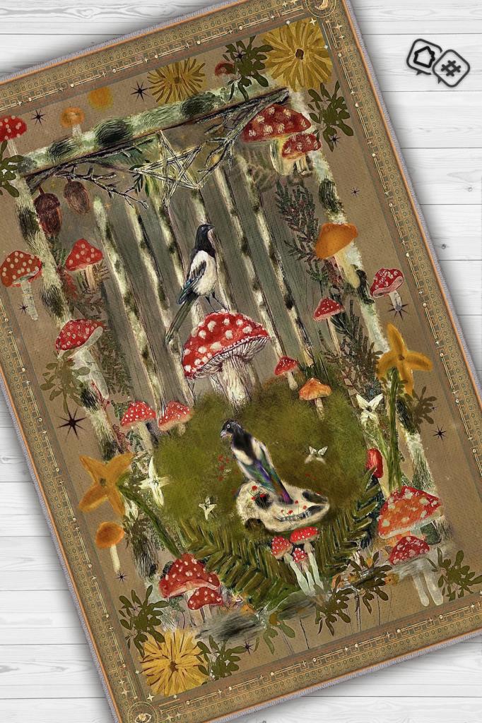 Homshtag Art Deco Mantar Desenli Halı Bitki Temalı Soft Renkli Modern Dijital Baskı Çiçekli Halı