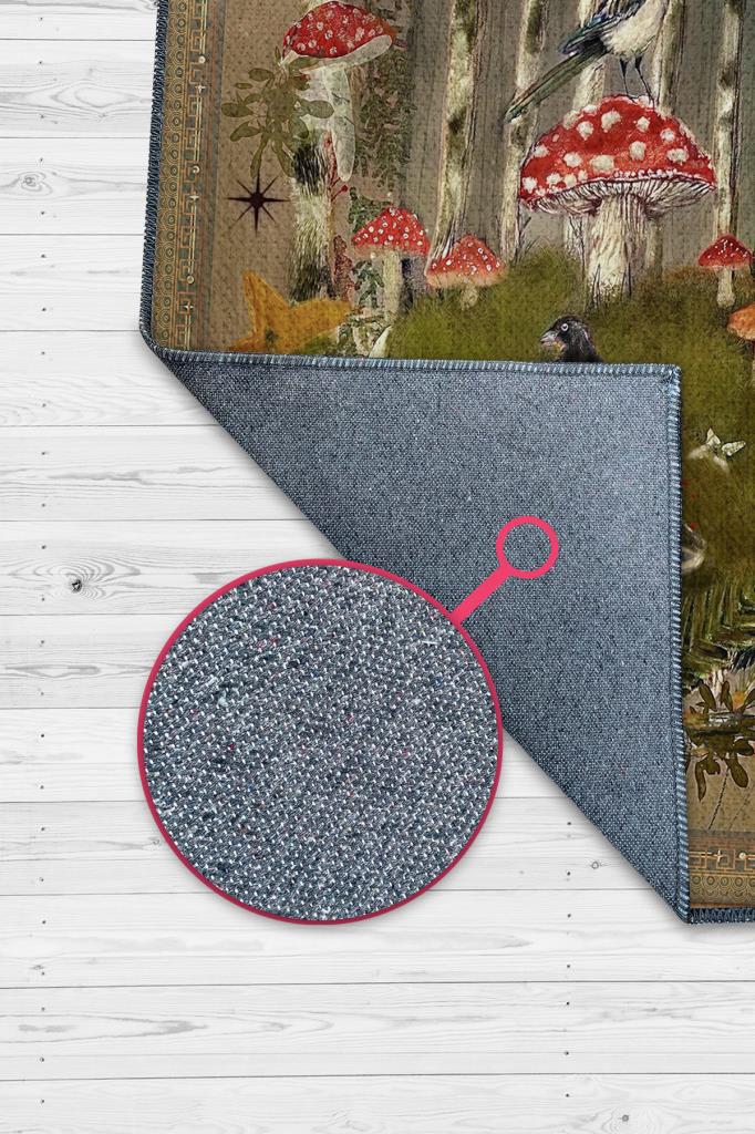 Homshtag Art Deco Mantar Desenli Halı Bitki Temalı Soft Renkli Modern Dijital Baskı Çiçekli Halı