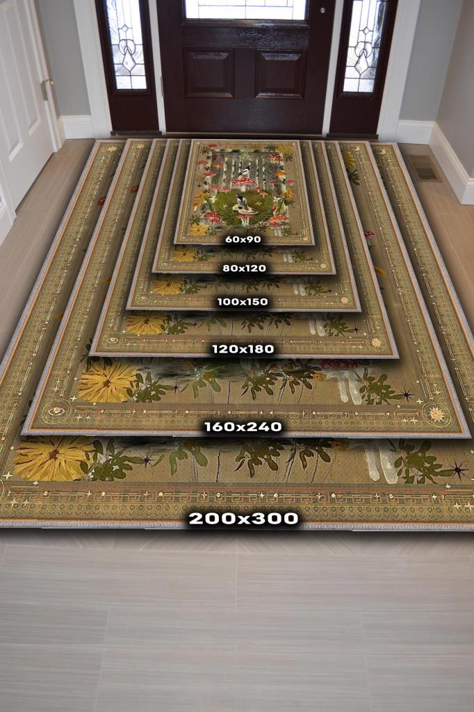 Homshtag Art Deco Mantar Desenli Halı Bitki Temalı Soft Renkli Modern Dijital Baskı Çiçekli Halı