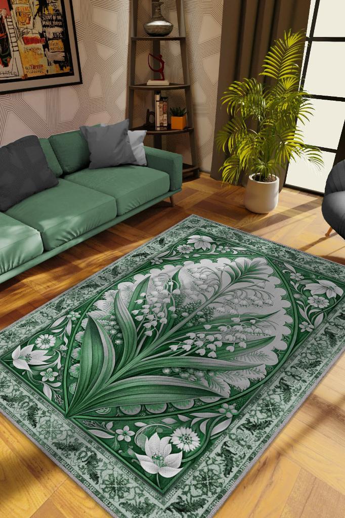 Homshtag Art Deco Müge Vintage Halı Görünümlü Dijital Baskı Renkli Halı Rustik Çiçekli Halı