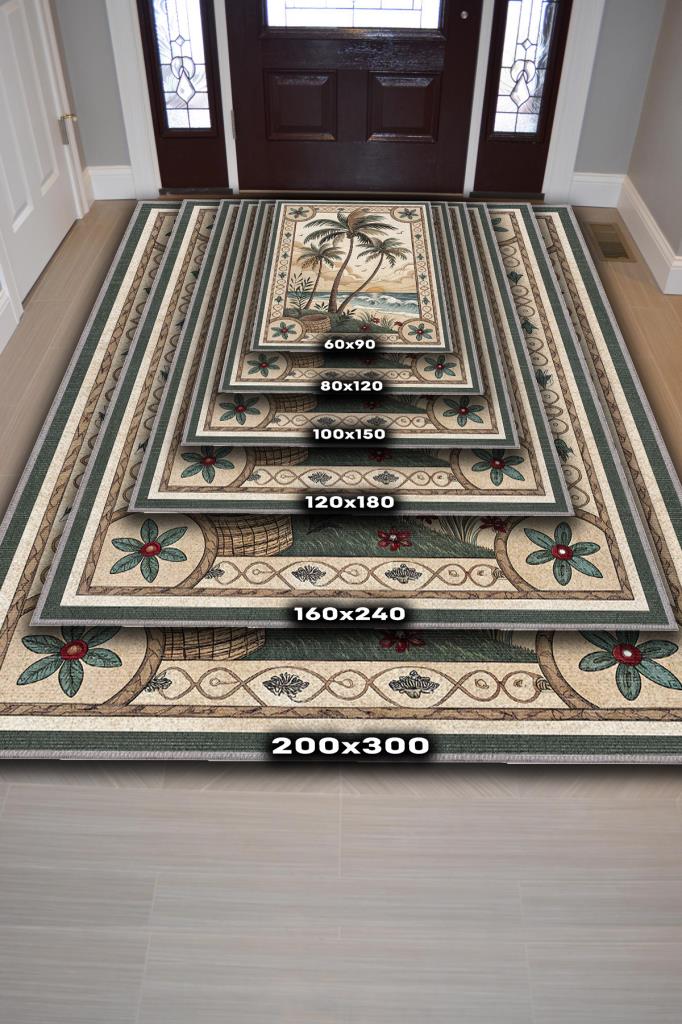 Homshtag Art Deco Palmiye Ağacı Desenli Halı Bitki Temalı Yeşil Palmiye Desenli Dijital Baskı Halı