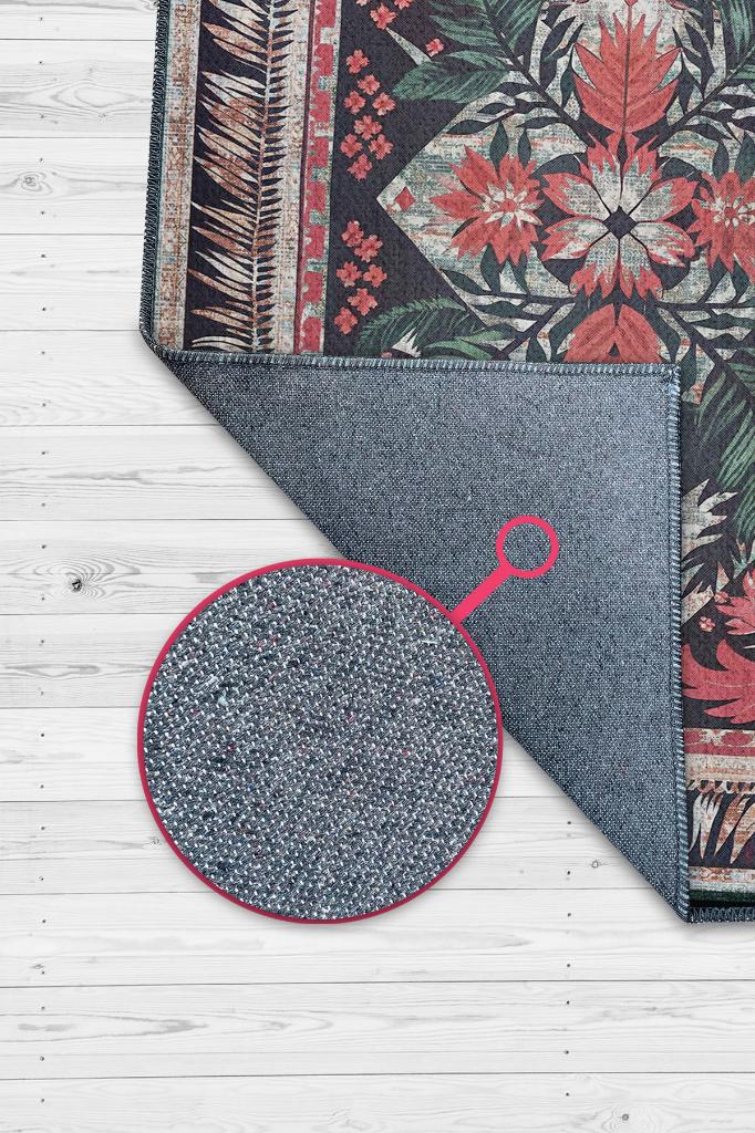 Homshtag Art Deco Soyut Bitki Temalı Halı Dijital Baskı Yeşil Kahve Renkli Rustik Çiçekli Halı