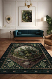 Homshtag Art Deco Teraryum Desenli Halı Bitki Temalı Yeşil Teraryum Desenli Dijital Baskı Halı