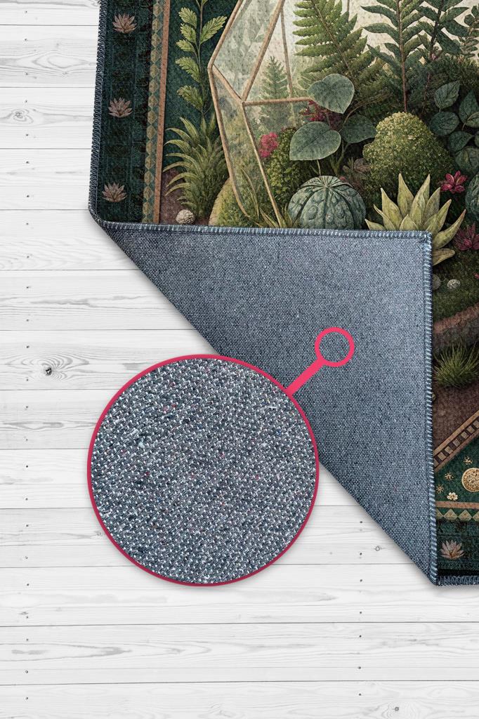 Homshtag Art Deco Teraryum Desenli Halı Bitki Temalı Yeşil Teraryum Desenli Dijital Baskı Halı