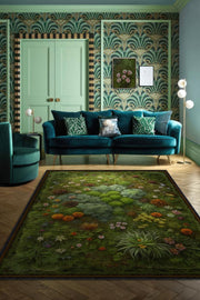 Homshtag Art Deco Yosun Halısı Bitki Temalı Soft Yeşil Renkli Etnik Dijital Baskılı Çiçekli Halı
