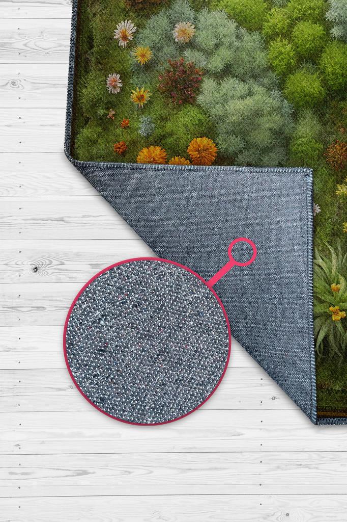 Homshtag Art Deco Yosun Halısı Bitki Temalı Soft Yeşil Renkli Etnik Dijital Baskılı Çiçekli Halı