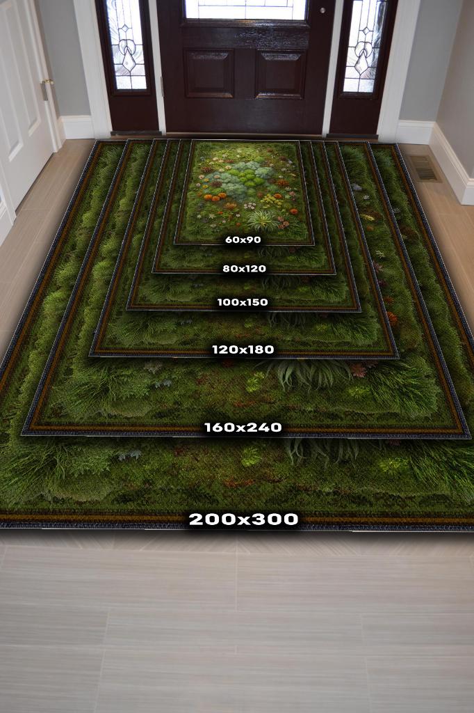 Homshtag Art Deco Yosun Halısı Bitki Temalı Soft Yeşil Renkli Etnik Dijital Baskılı Çiçekli Halı