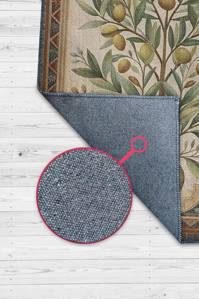 Homshtag Art Deco Zeytin Ağacı Halısı Bitki Temalı Soft Yeşil Renk Etnik Dijital Baskı Çiçekli Halı