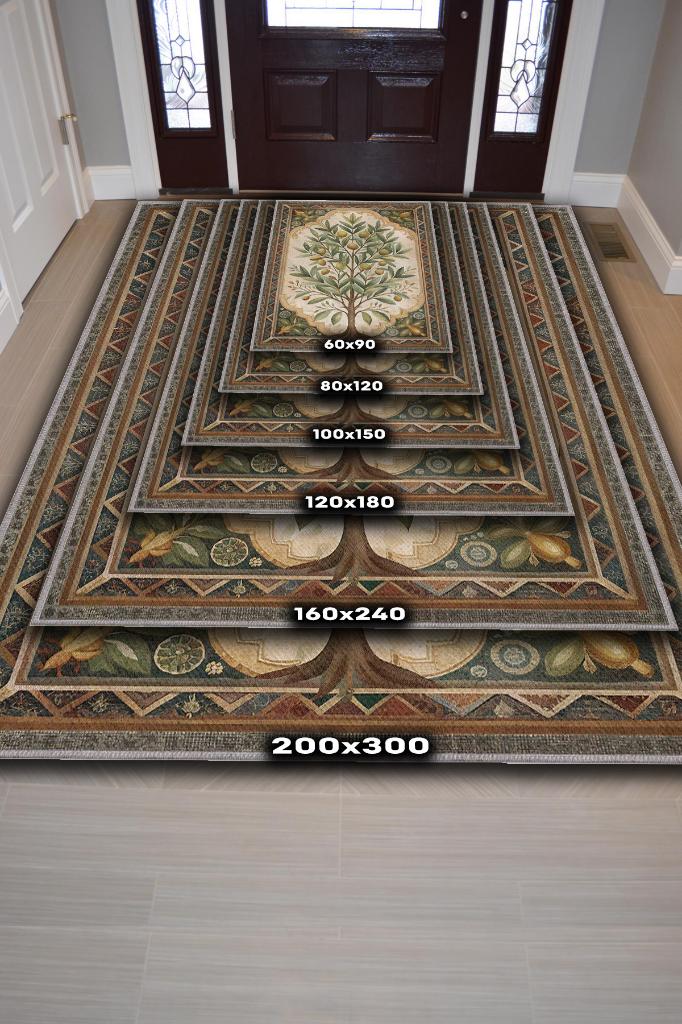 Homshtag Art Deco Zeytin Ağacı Halısı Bitki Temalı Soft Yeşil Renk Etnik Dijital Baskı Çiçekli Halı