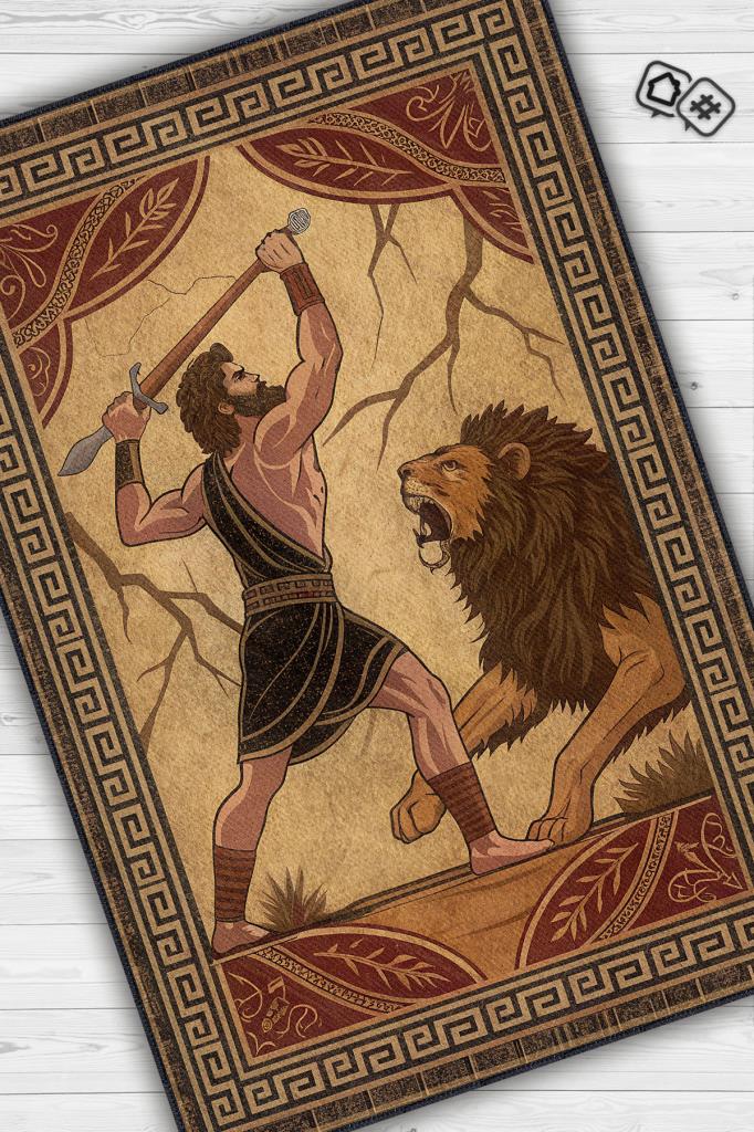 Homshtag Art Deko Çok Renkli Herkül Temalı Sıcak Renkli Halı Herkül Desenli Halı Modern Halı