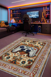 Homshtag Art Deko Gamer Halısı,Renkli Gamer Halısı,Gamepad Figürlü Joystick Geleneksel Oyuncu Halısı