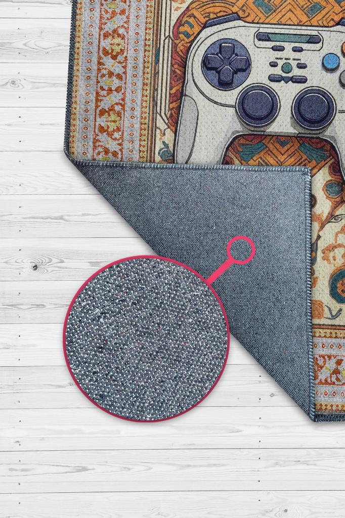 Homshtag Art Deko Gamer Halısı,Renkli Gamer Halısı,Gamepad Figürlü Joystick Geleneksel Oyuncu Halısı