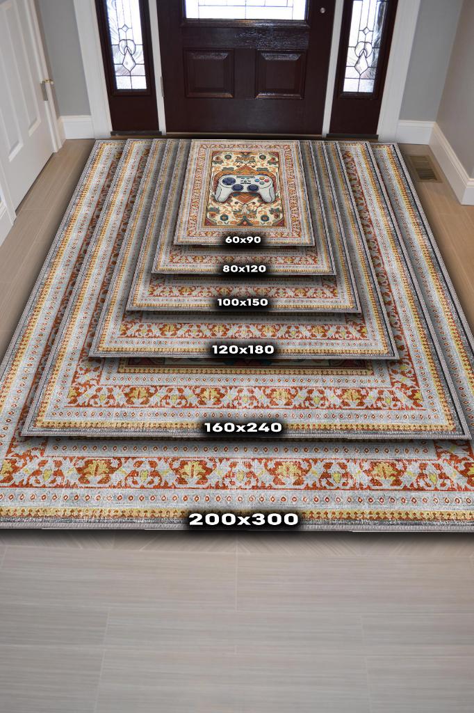 Homshtag Art Deko Gamer Halısı,Renkli Gamer Halısı,Gamepad Figürlü Joystick Geleneksel Oyuncu Halısı