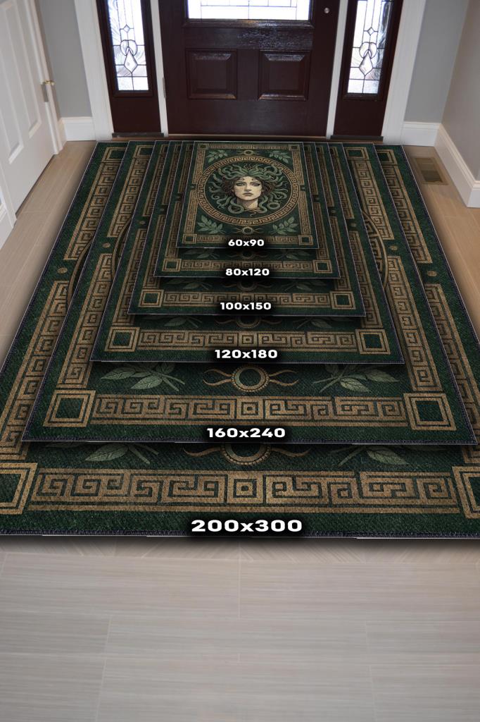 Homshtag Art Deko Renkli Medusa Temalı Yeşil Renkli Halı Medusa Desenli Halı Modern Halı
