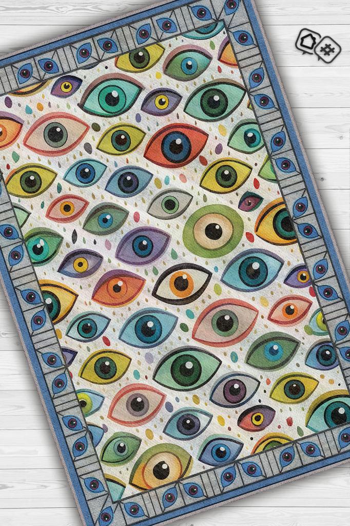 Homshtag Art Deko Renkli Nazar Boncuğu Temalı Renkli Halı Nazar Boncuğu Desenli Halı Modern Halı