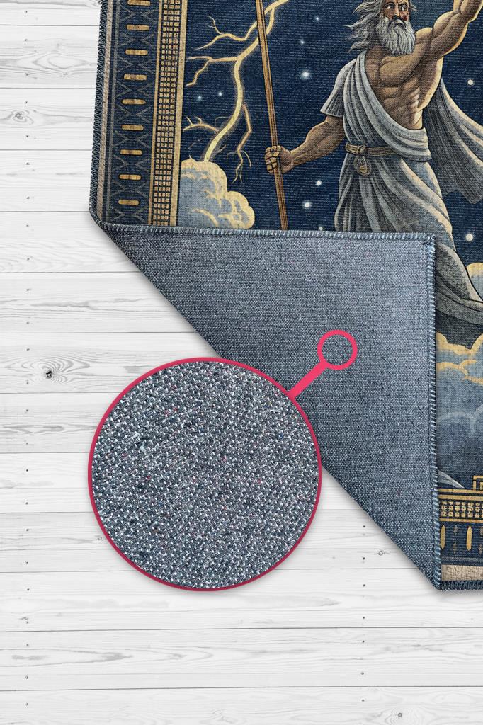 Homshtag Art Deko Renkli Zeus Temalı Mavi Renkli Halı Zeus Desenli Halı Modern Dijital Baskılı Halı