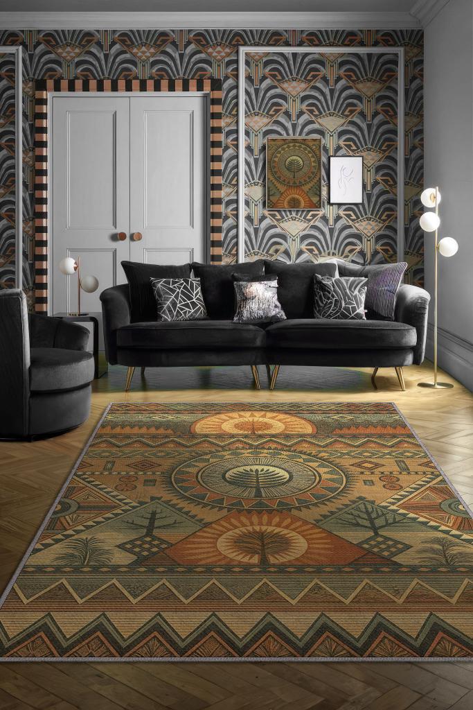 Homshtag Art Deko Vintage Afrikalı Temalı Çok Renkli Etnik Halı Geometrik Desenli Afrika Halısı