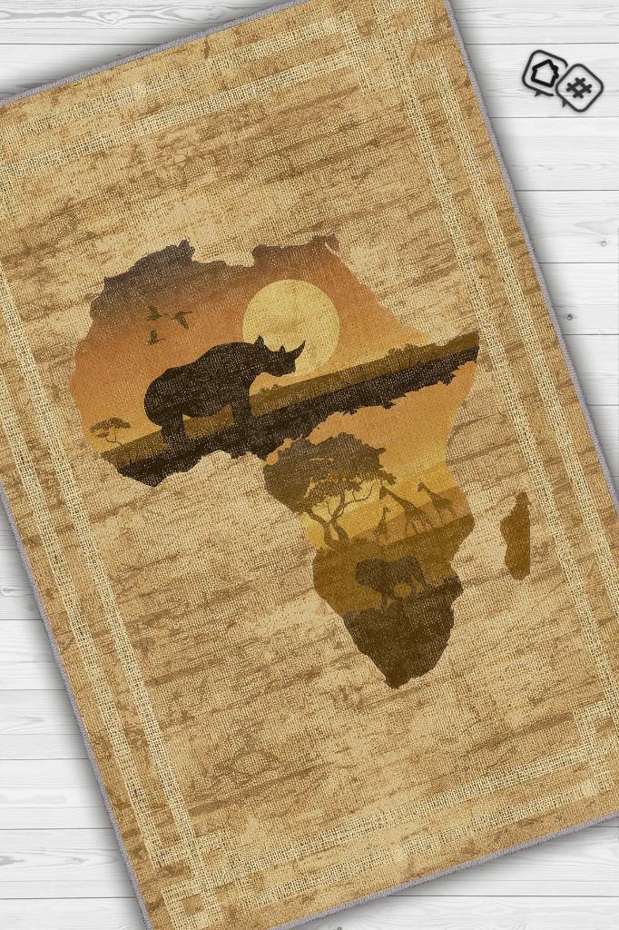 Homshtag Art Deko Vintage Afrikalı Temalı Renkli Halı Etnik Afrika Haritası Desenli Halı Modern Halı