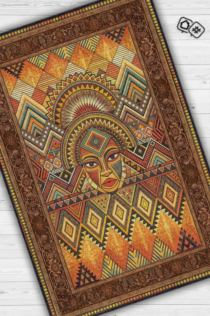 Homshtag Art Deko Vintage Afrikalı Temalı Renkli Halı Etnik Afrikalı Kadın Geometrik Desenli Halı
