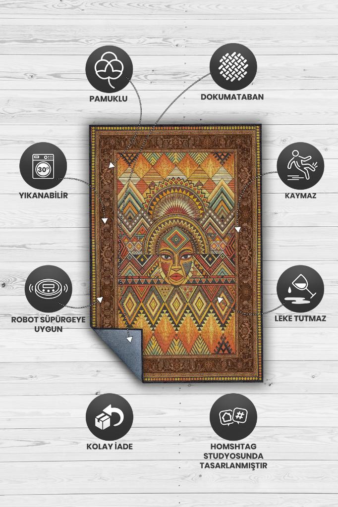 Homshtag Art Deko Vintage Afrikalı Temalı Renkli Halı Etnik Afrikalı Kadın Geometrik Desenli Halı