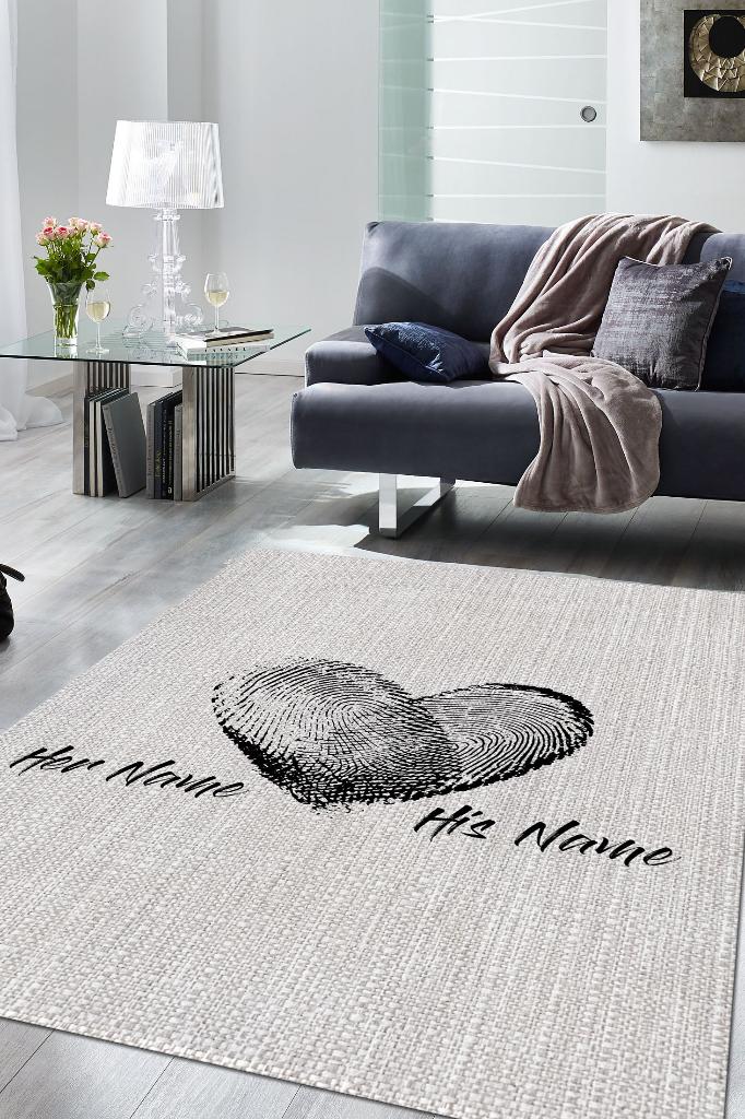 Homshtag Aşkın İzi Kişiye Özel Kişiselleştirilebilir Halı Gri Renk Hediyelik Sevgiliye Özel Halı