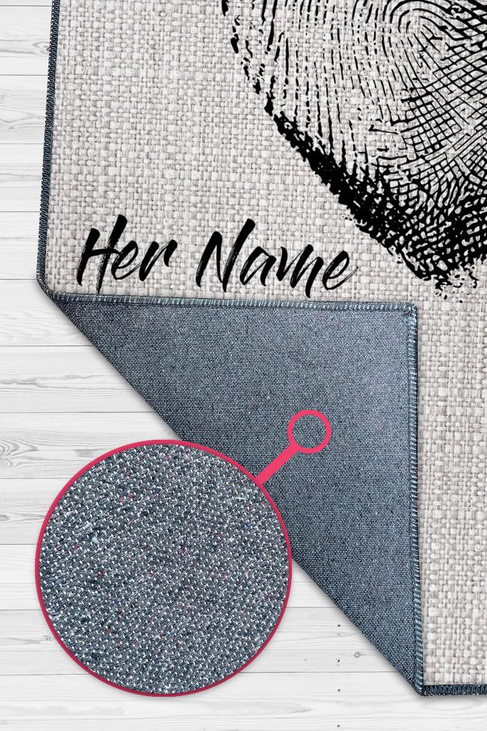 Homshtag Aşkın İzi Kişiye Özel Kişiselleştirilebilir Halı Gri Renk Hediyelik Sevgiliye Özel Halı