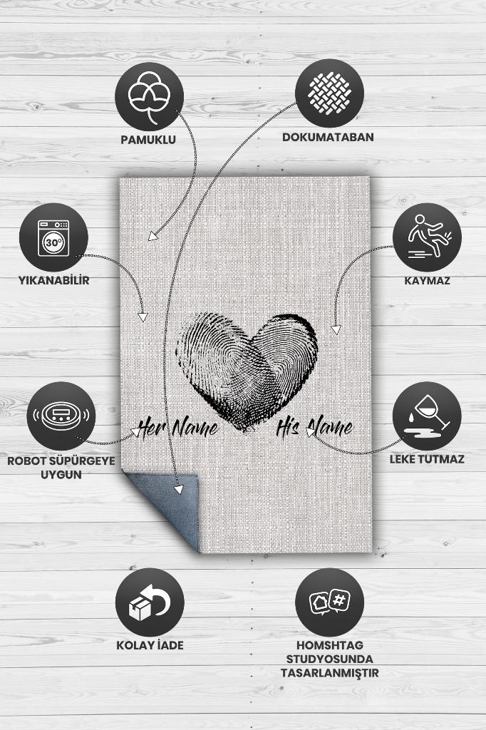 Homshtag Aşkın İzi Kişiye Özel Kişiselleştirilebilir Halı Gri Renk Hediyelik Sevgiliye Özel Halı