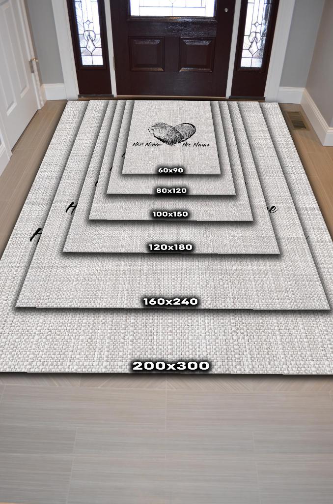 Homshtag Aşkın İzi Kişiye Özel Kişiselleştirilebilir Halı Gri Renk Hediyelik Sevgiliye Özel Halı