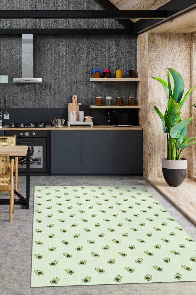 Homshtag Avokado Desenli Yeşil Halı Minimal Salon Halısı Renkli Mutfak Halısı Tarz Oturma Odası Halı