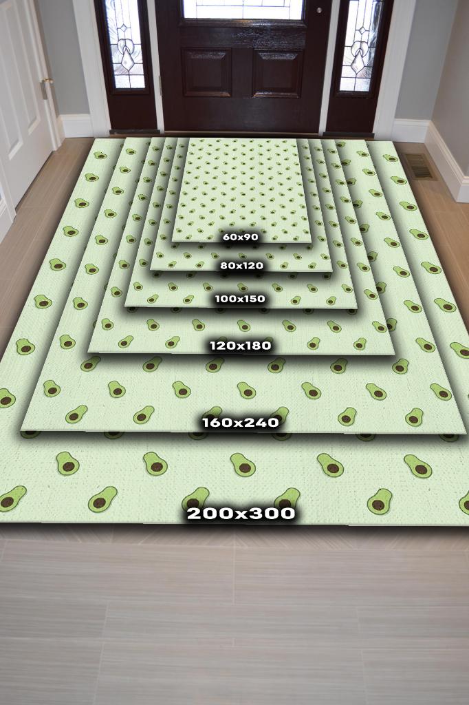 Homshtag Avokado Desenli Yeşil Halı Minimal Salon Halısı Renkli Mutfak Halısı Tarz Oturma Odası Halı