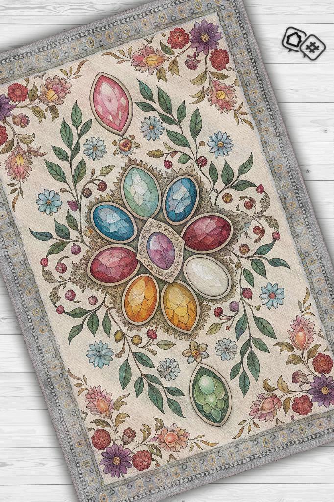 Homshtag Ay Taşı Halısı Çok Renkli Enerji Taşı Figürlü Halı Spiritüel Temalı Modern Halı