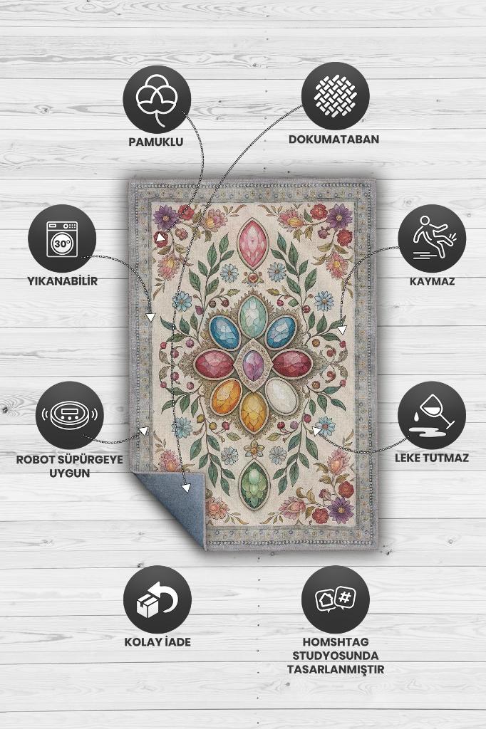 Homshtag Ay Taşı Halısı Çok Renkli Enerji Taşı Figürlü Halı Spiritüel Temalı Modern Halı