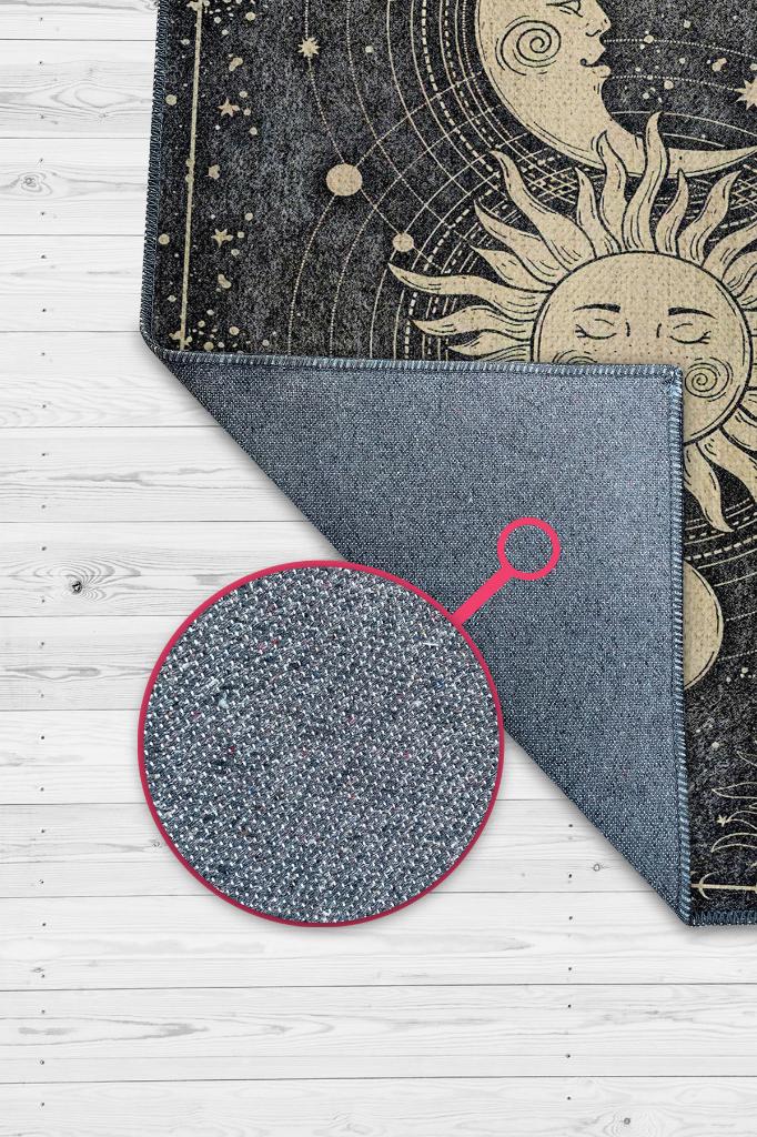 Homshtag Ay ve Güneş Desenli Halı Siyah Koyu Renkli Salon Halısı  Yıldız ve Ay Desenli Modern Halı