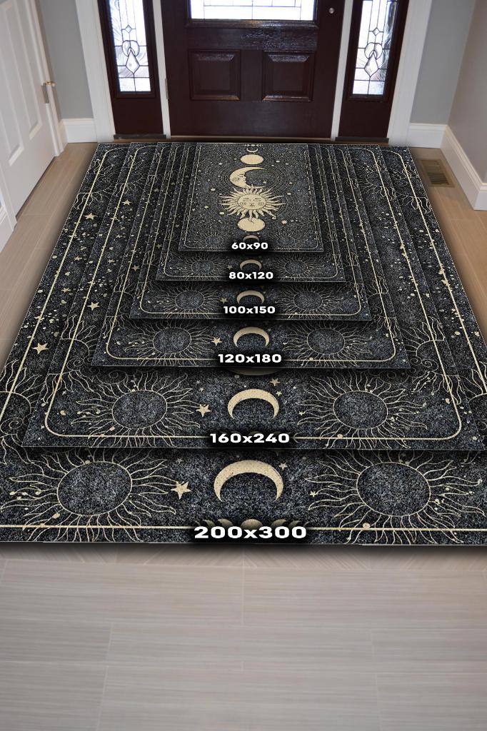 Homshtag Ay ve Güneş Desenli Halı Siyah Koyu Renkli Salon Halısı  Yıldız ve Ay Desenli Modern Halı