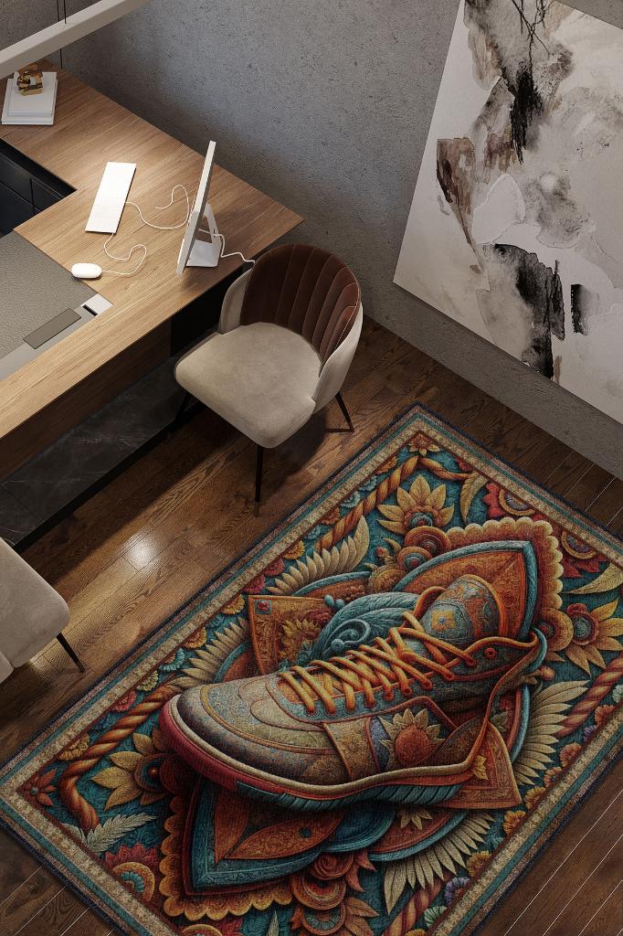 Homshtag Ayakkabı Desenli Halı Çok Renkli Halı Spor Severe Hediye Halı Spor Sever İçin Çiçekli Halı