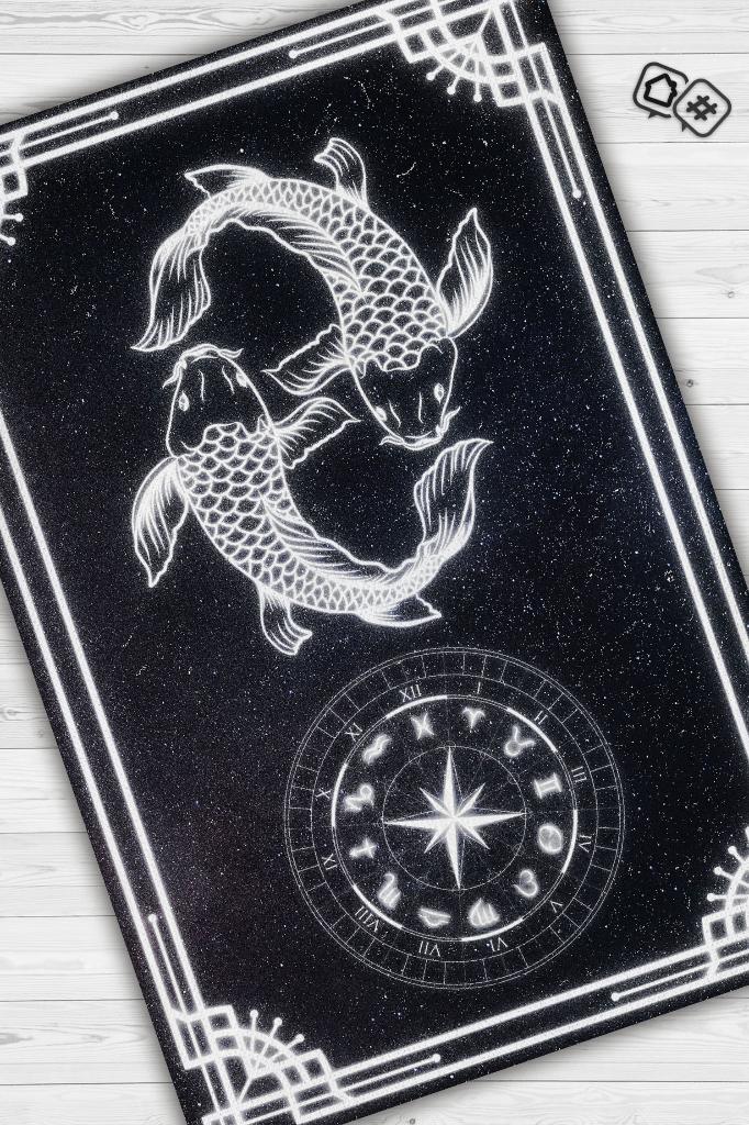 Homshtag Balık Burcu Astroloji Temalı Halı Burç Halısı Balık Burcuna Hediyelik Halı Siyah Renk Halı