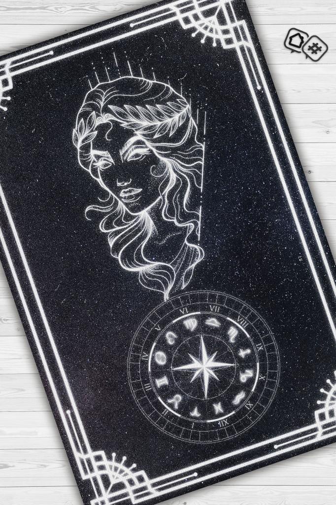 Homshtag Başak Burcu Astroloji Temalı Halı Burç Halısı Başak Burcuna Hediyelik Halı Siyah Renk Halı