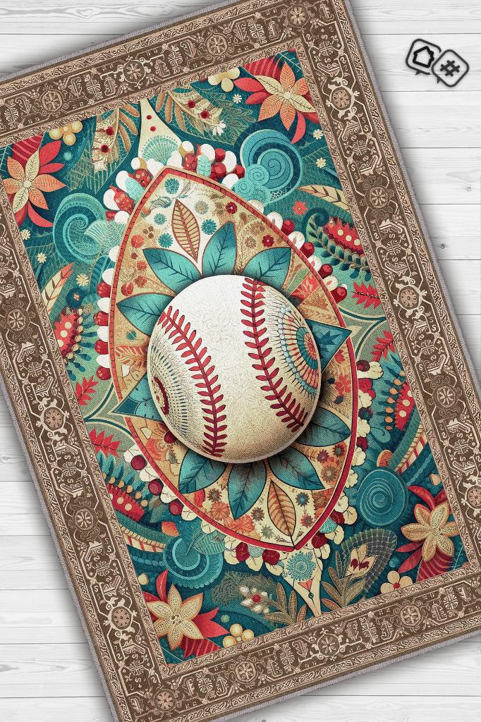 Homshtag Basebol Desenli Halı Çok Renkli Halı Spor Severe Hediye Halı Spor Sever İçin Çiçekli Halı