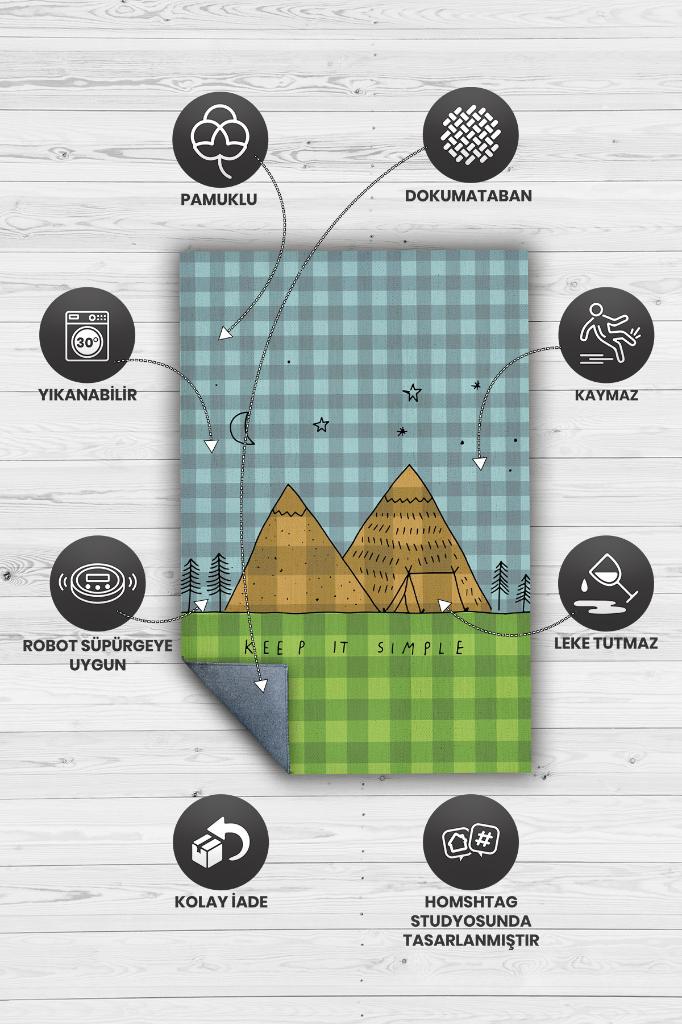 Homshtag Basit Yaşa,Minimalist Seyahat Temalı Halı,Çadır Halısı,Kampçı Halısı,Pamuklu Dokuma Tabanlı Yıkanabilir Halı