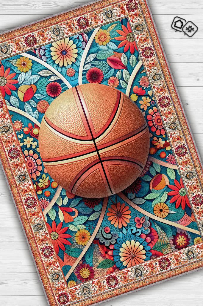 Homshtag Basketbol Topu Desenli Halı Çok Renkli Halı Spor Severe Hediye Halı Spor Sever İçin Çiçekli Halı