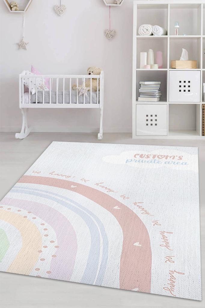 Homshtag Bebeğimin Alanı Kişiye Özel Kişiselleştirilebilir Dokuma Tabanlı Yıkanabilir Dekoratif Ev Halısı