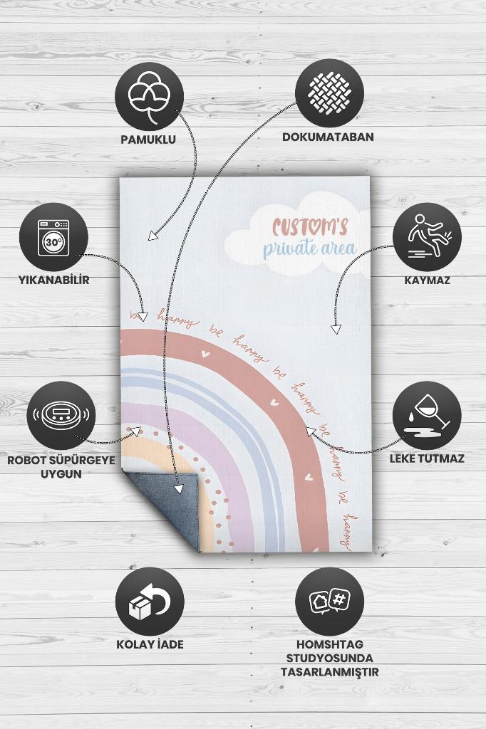 Homshtag Bebeğimin Alanı Kişiye Özel Kişiselleştirilebilir Dokuma Tabanlı Yıkanabilir Dekoratif Ev Halısı