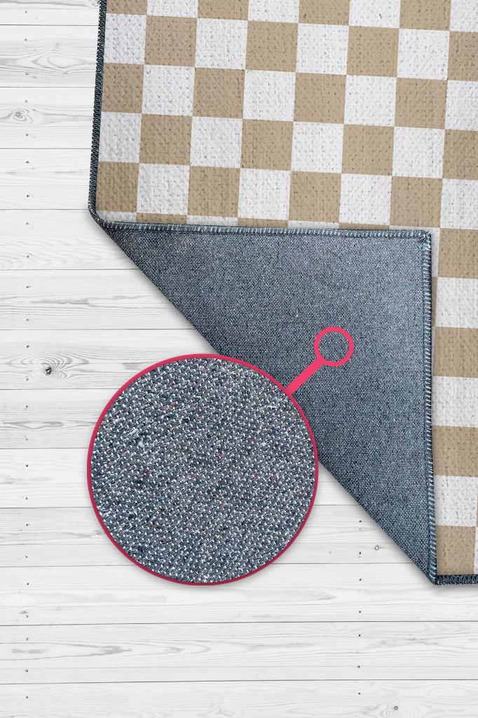 Homshtag Bej Beyaz Damalı Halı Mutfak Halısı Kareli Oturma Odası Halısı Retro Tarzı Salon Halısı