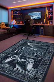 Homshtag Benzersiz Gamer Halı,Lacivert Oyuncu Odası Halısı,Modern Vintage Oyun Konsolu Oyuncu Halısı