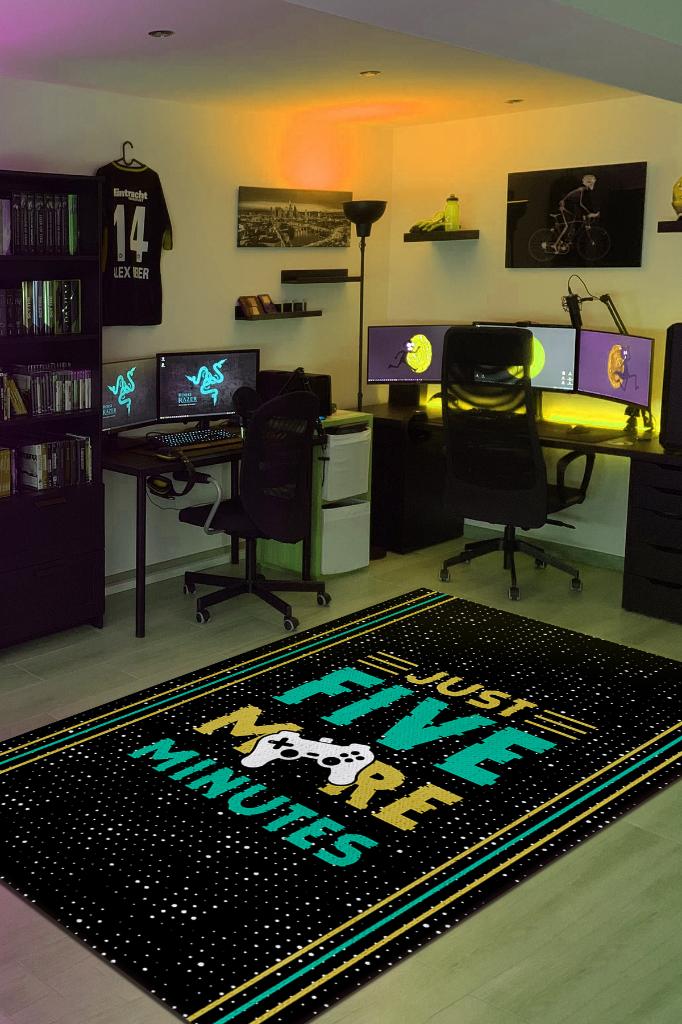 Homshtag Beş Dakika Daha Siyah Oyuncu Halısı Gamerlara Özel Tasarım Halı Oyuncuya Hediye Halı