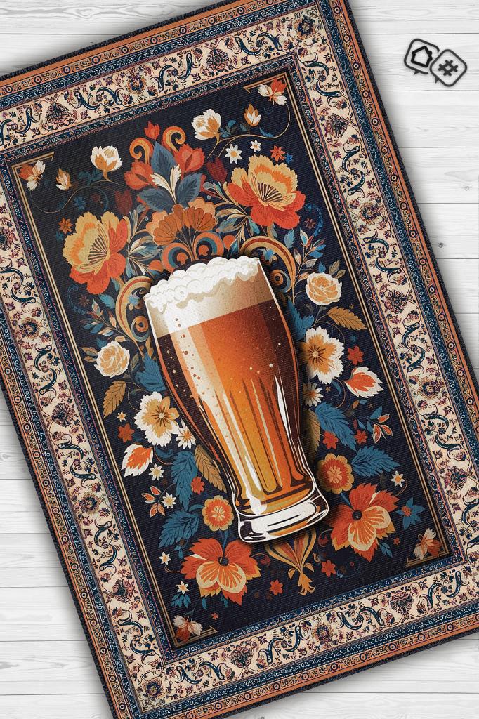 Homshtag Bira Temalı Geleneksel Desenli Orijinal Tasarımlı Party Ve Mutfak Halı Renkli Baskı Halı
