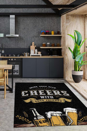 Homshtag Bira Temalı Orijinal Tasarımlı Party Ve Mutfak Halısı Siyah Dekoratif Dijital Baskı Halı