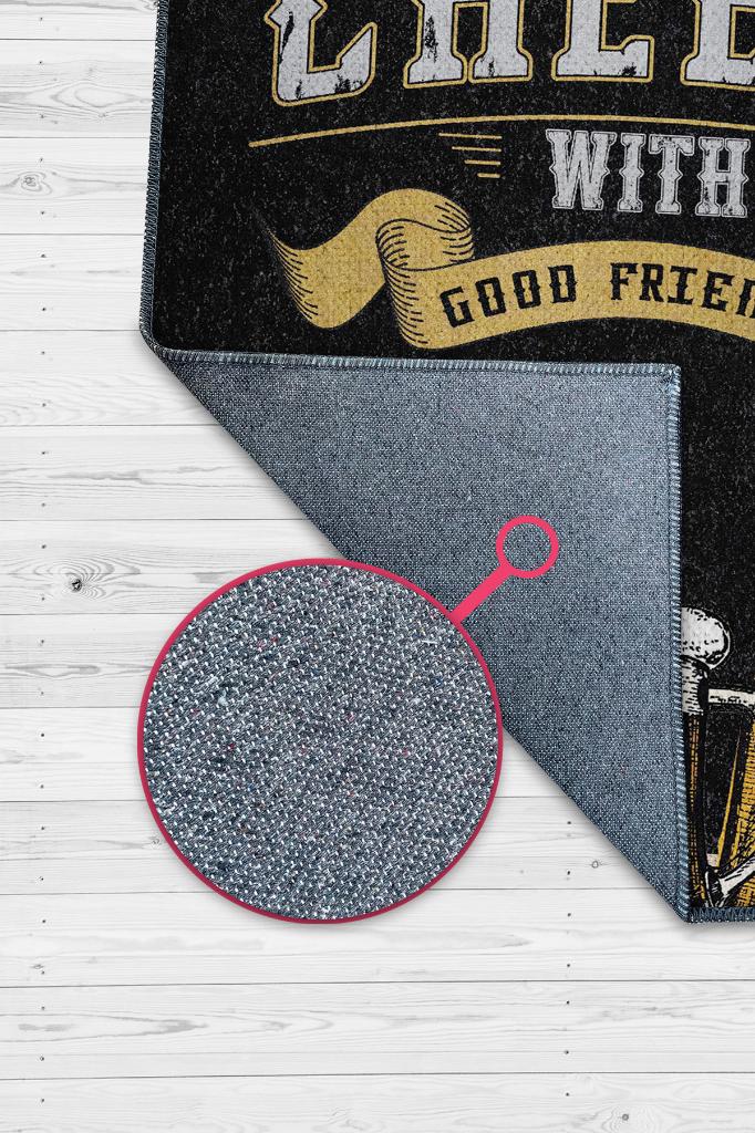 Homshtag Bira Temalı Orijinal Tasarımlı Party Ve Mutfak Halısı Siyah Dekoratif Dijital Baskı Halı