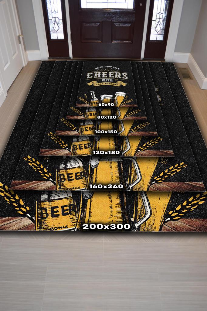 Homshtag Bira Temalı Orijinal Tasarımlı Party Ve Mutfak Halısı Siyah Dekoratif Dijital Baskı Halı