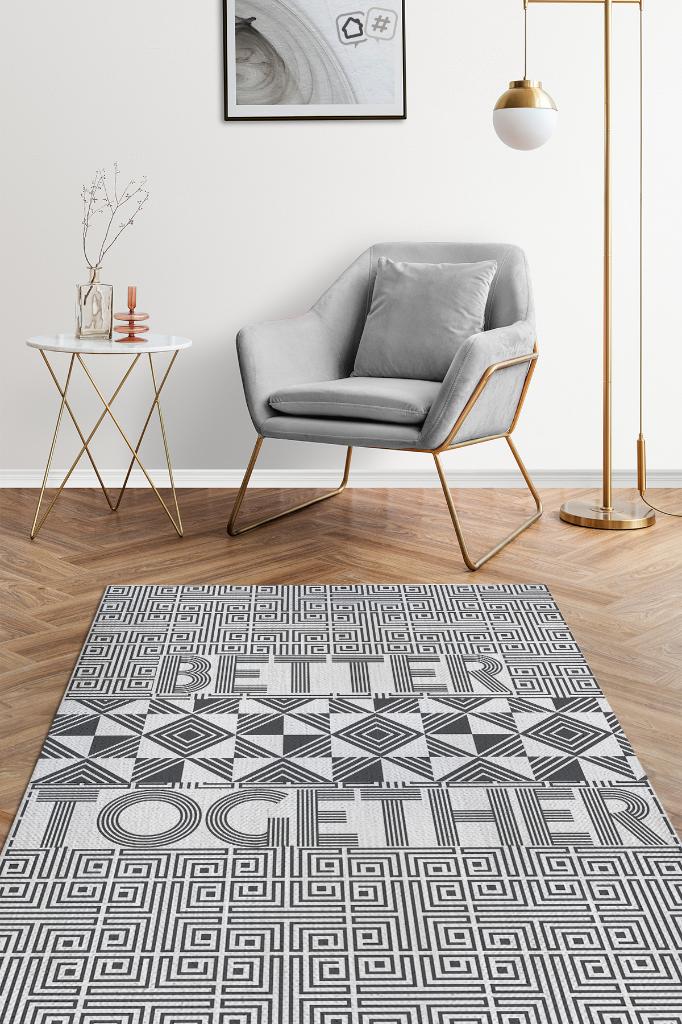 Homshtag Birlikte Daha İyi Geometrik Desenli Salon Halısı Açık Renkli Halı Beyaz Gri Renkli Halı